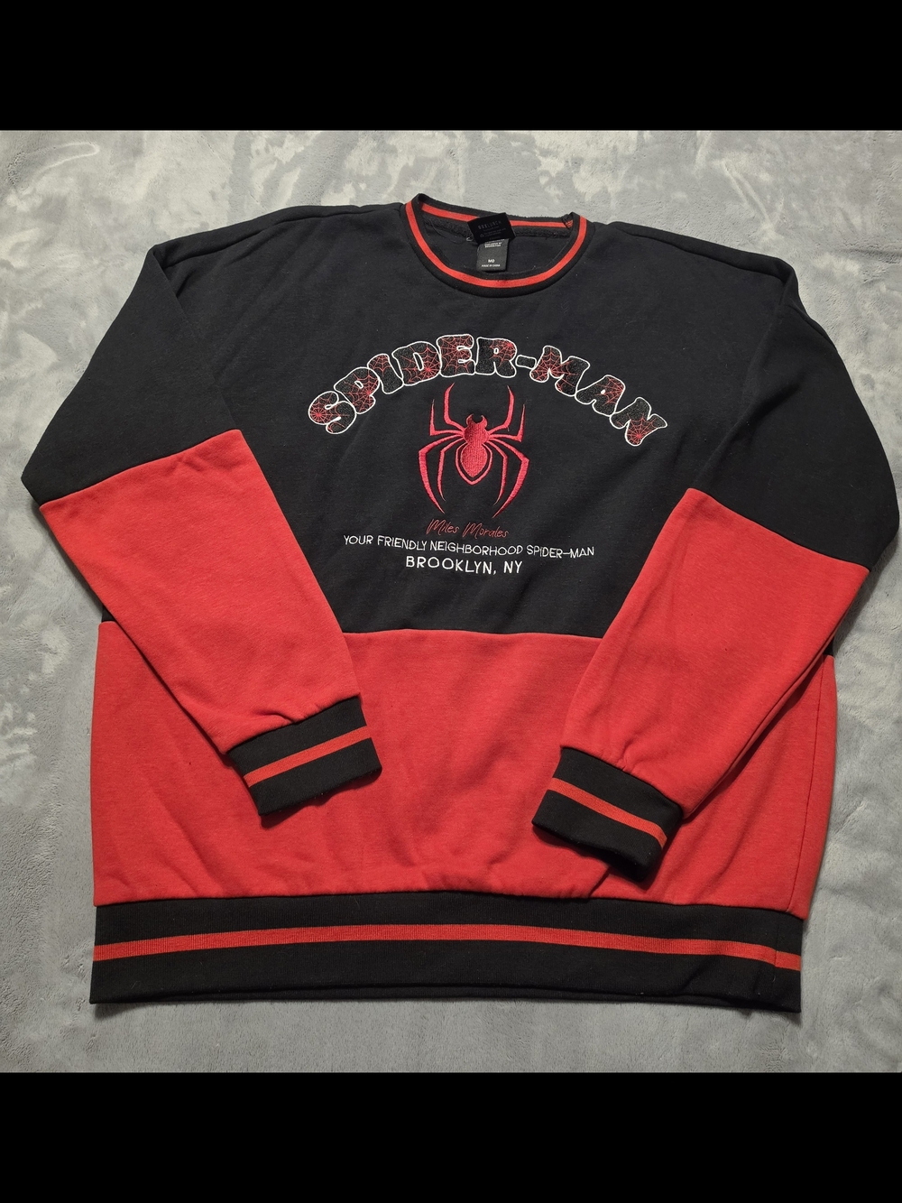Marvel Spider-Man Red and Black Colorblock Crewneck Sweater